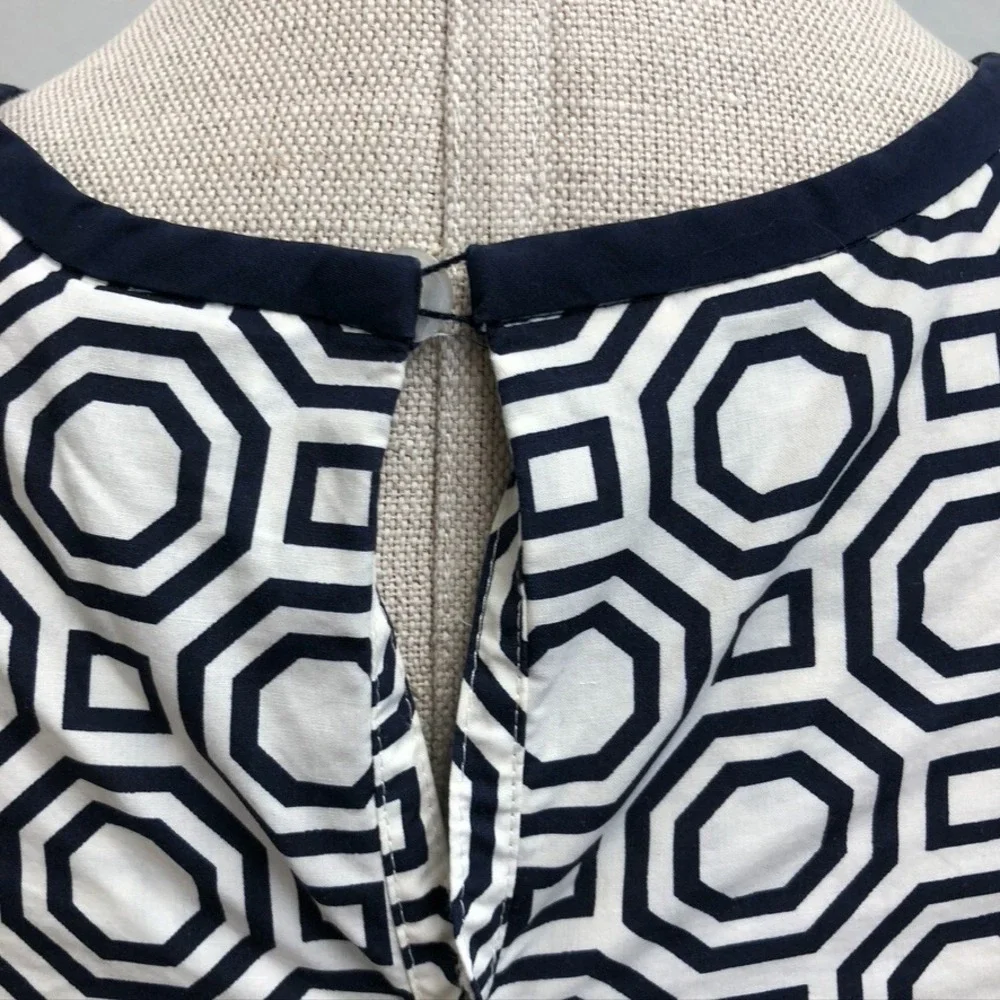 Tory Burch Blouse Shirt Womens 4 Black White Geometric Short Sleeve Eyelet
